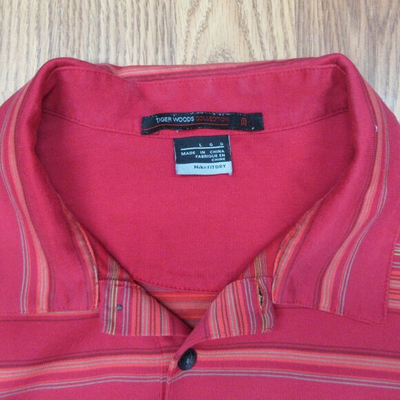 TIGER WOODS NIKE FITDRY REGULAR FIT COTTON POLO SHIRT RED STRIPE Sz LARGE, L - Picture 3 of 4